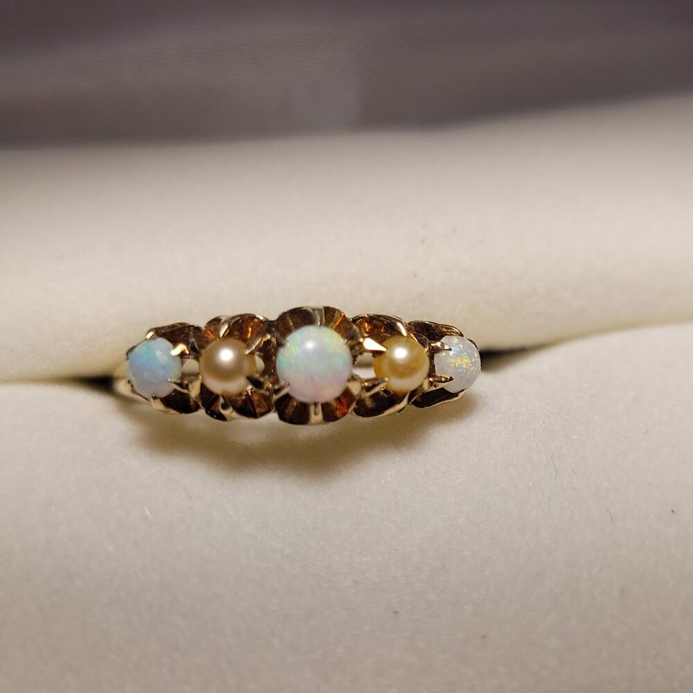 Opal Pearl Antique Gold Band Victorian Era October Birthstone 10k Ring - Picture 9 of 16